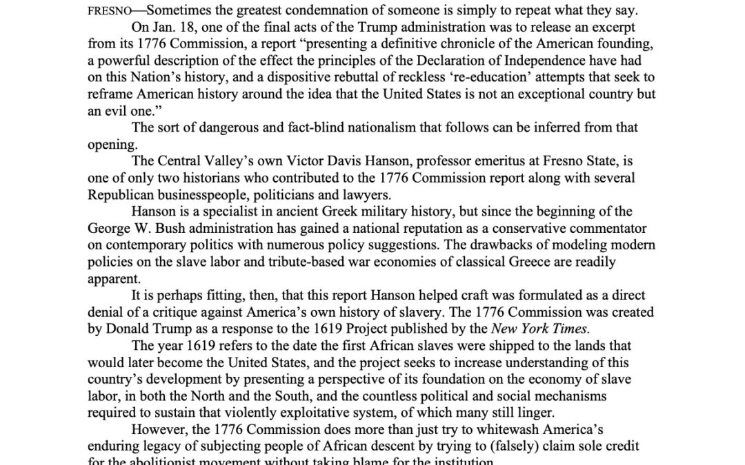 FCDP Statement on Valley Historian Involvement in 1776 Commission