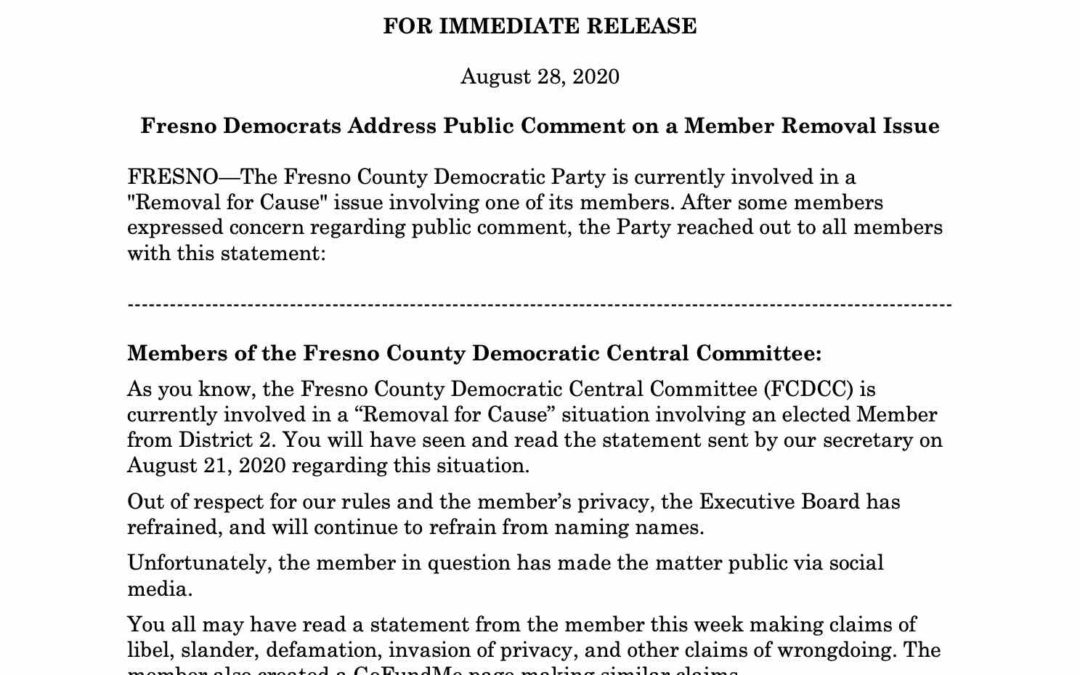 Fresno Democrats Address Public Comment on a Member Removal