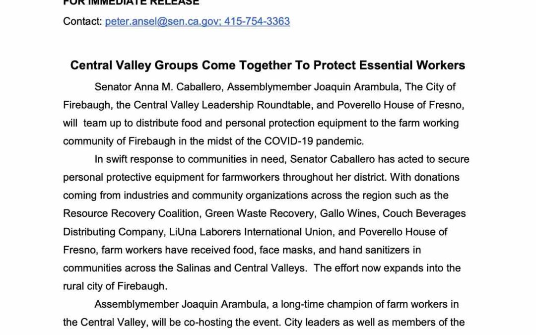 Central Valley Groups Come Together To Protect Essential Workers