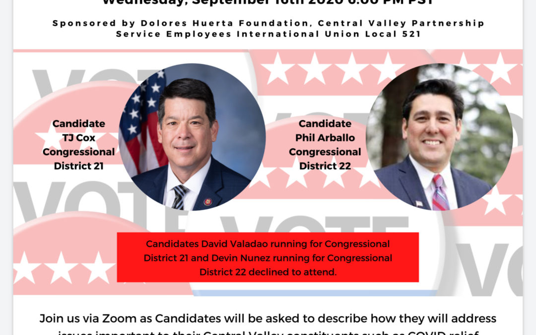 Central Valley Partnership Meeting Reminder & Candidate Forum Announcements