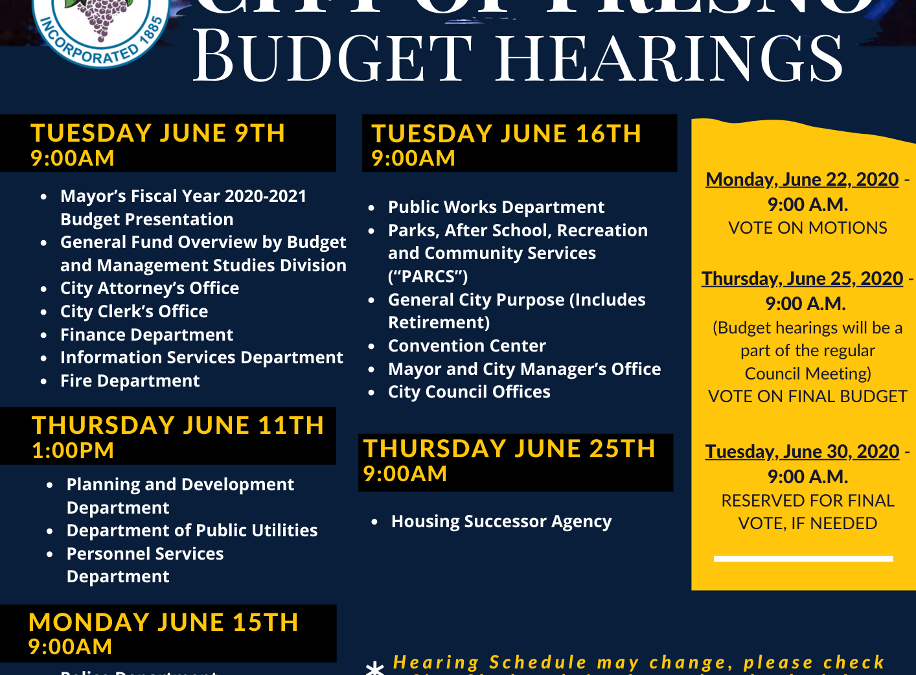 City of Fresno Budget Hearings Begin Tomorrow!