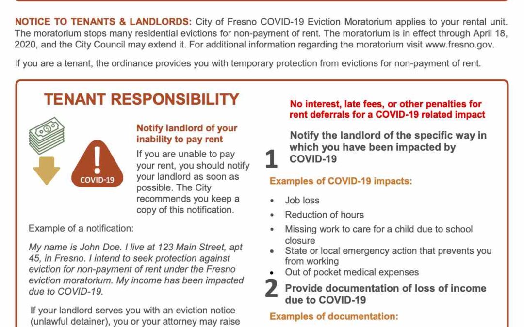 COVID -19 City of Fresno Eviction Moratorium- Required Notice Sample