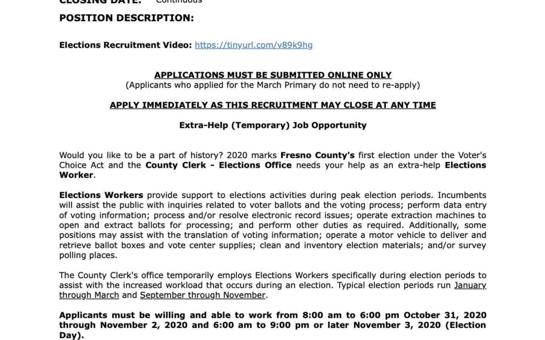 Extra-Help Opportunity – Elections Worker