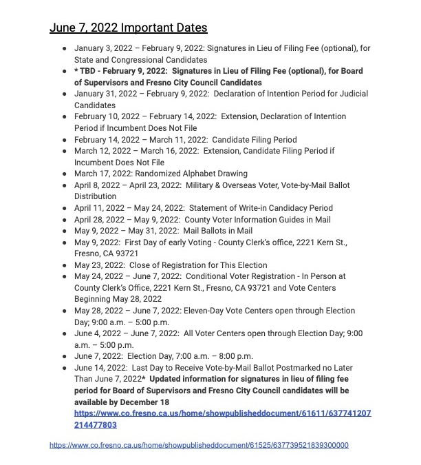 Important Dates June 7, 2022 Primary Election