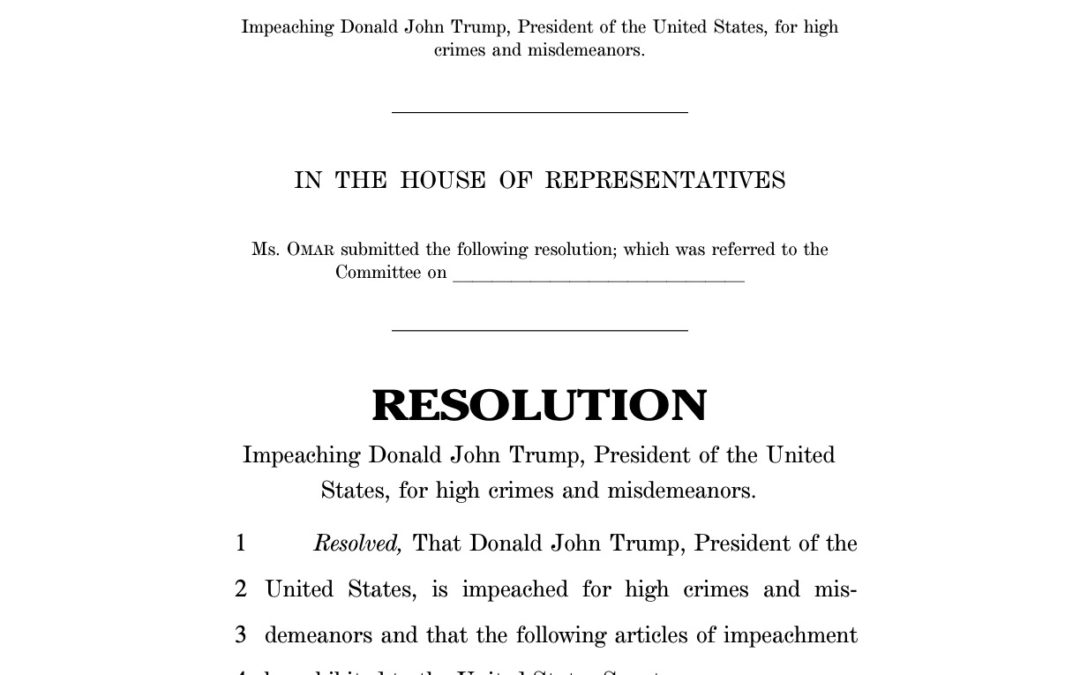 Rep. Omar Draft of Articles of Impeachment 1/8/21