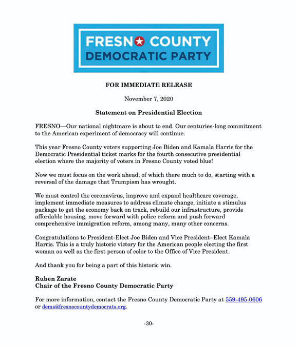 FCDCC Statement on Presidential Election