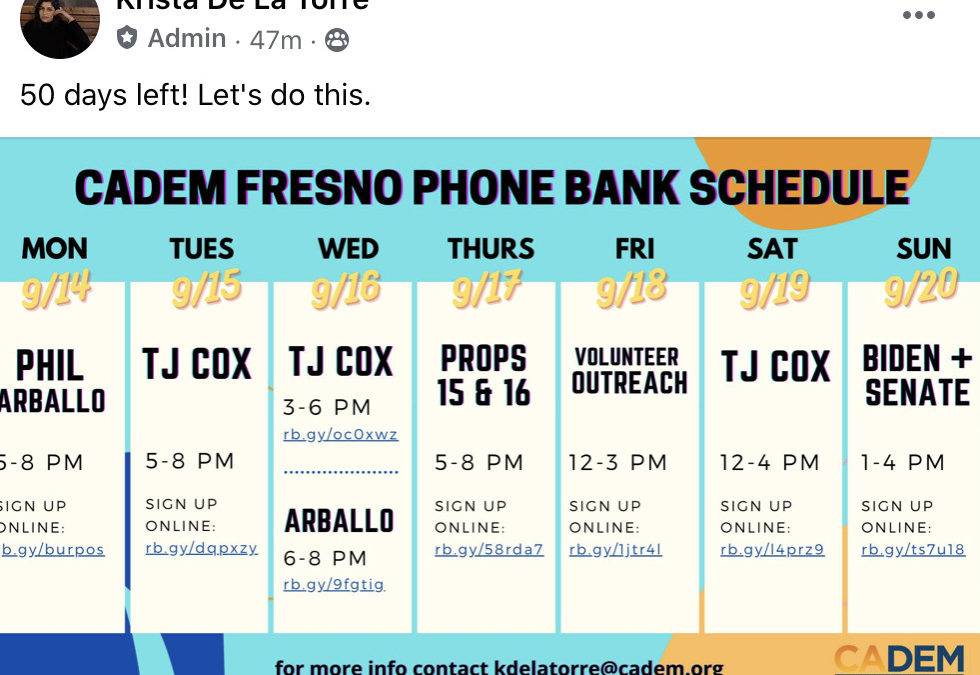 CADEM Fresno Phone Bank schedule