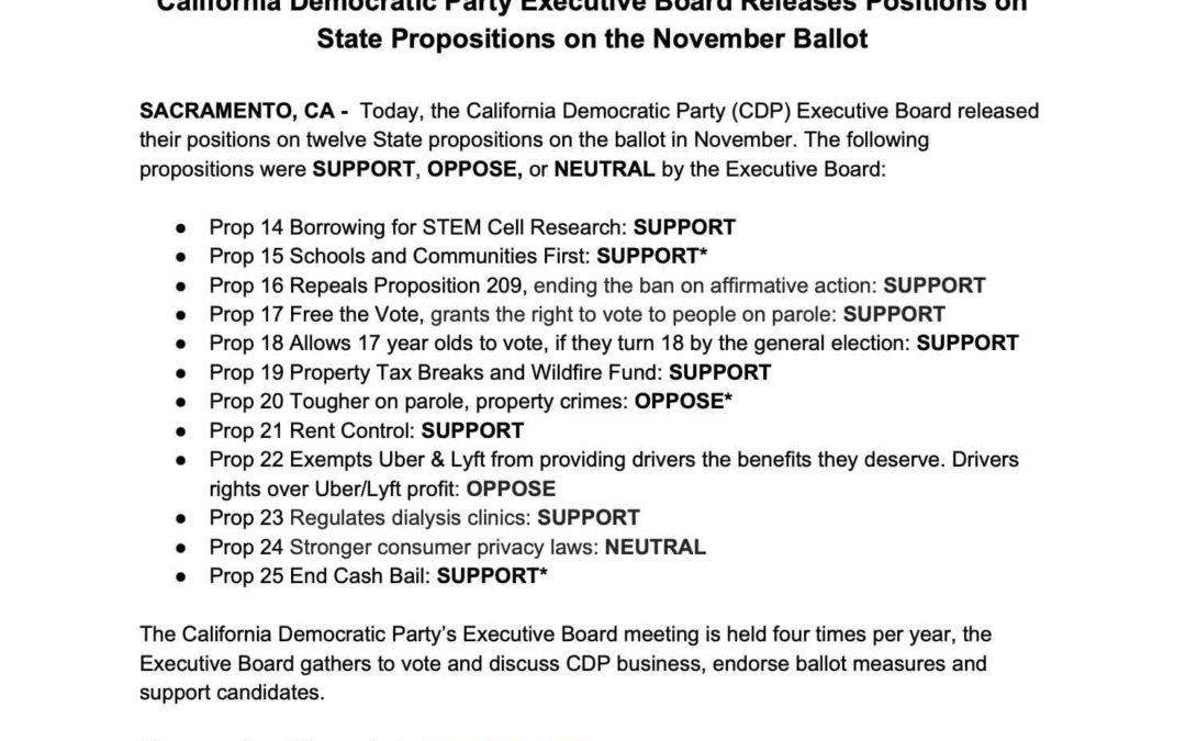 CADEM Position Endorsements on State Propositions