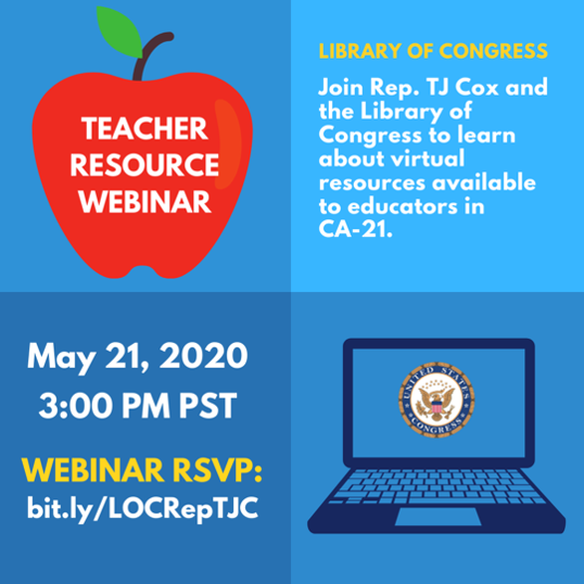 THURS: Rep. Cox Hosts Webinar for Educators with Library of Congress