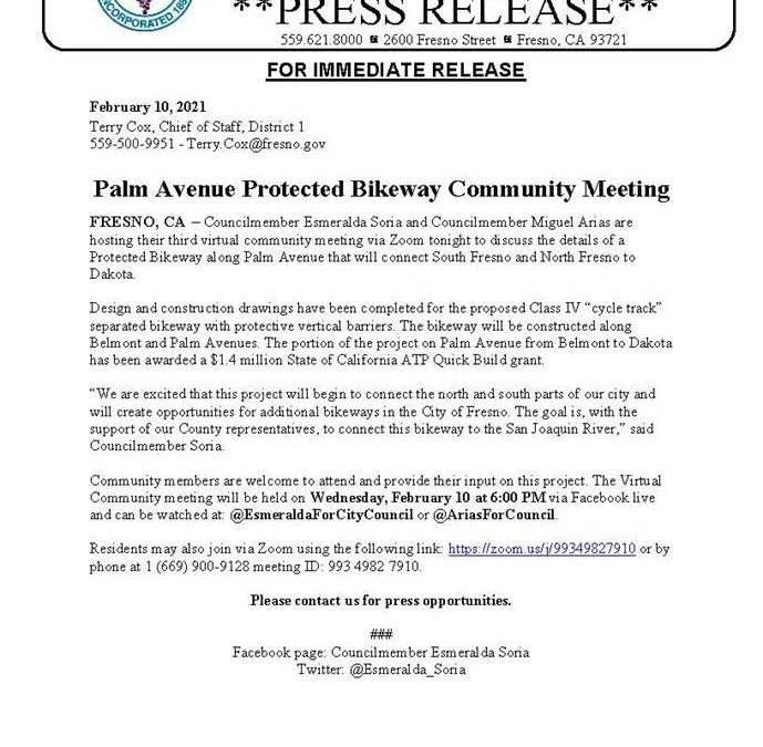 Palm Avenue Protective Bikeway Community Meeting