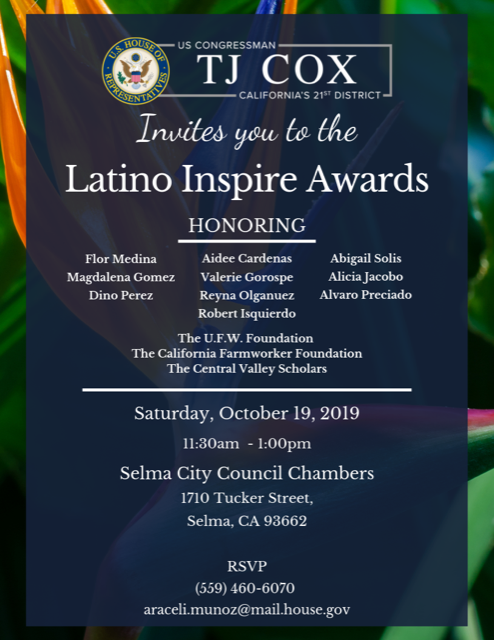 Rep. Cox Latino Inspire Awards